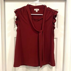 Calvin Klein Burgundy Tie-Neck Blouse